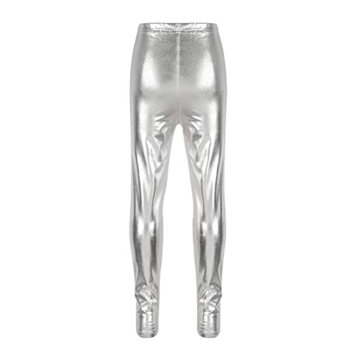 Girls Kids Shiny Metallic Dance Fashion Leggings Tights Loose Fit for Modern Hip Hop Street Dancewear4