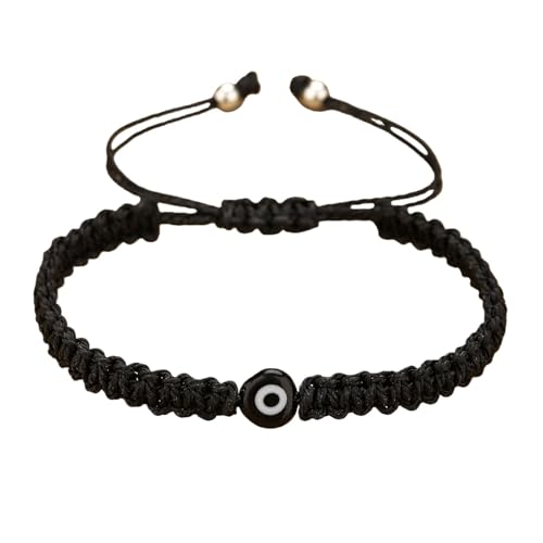 CWFPBA Evil Eye Handmade Braided Adjustable Colorful Rope String Bracelets Lucky Protection Amulet Turkish Thread Bracelet Friendship Couple Family Jewelry for Women Men-black