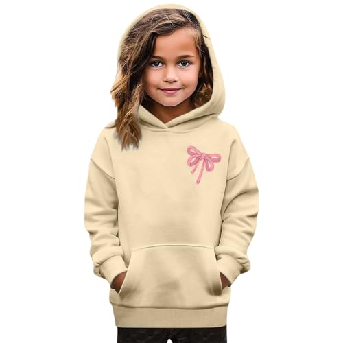 Bow Hoodies for Girls Fall Winter Clothes Trendy Cute Preppy Graphic Print Pullover Sweatshirts Activewear Running Tops 1-14Y2