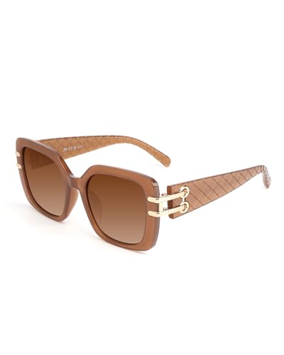 JM Vintage Gafas de sol cuadradas polarizadas para mujer, Retro Luxury Gafas de sol grandes UV400 Marrón Oscuro
