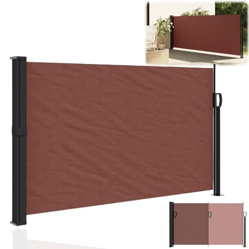 Seitenmarkise Ausziehbar, Seitenmarkise Dubai Braun 120x600 cm, Wandmarkise mit PU-Beschichtung, Sichtschutz Sonnenschutz für Balkon Terrasse Garten
