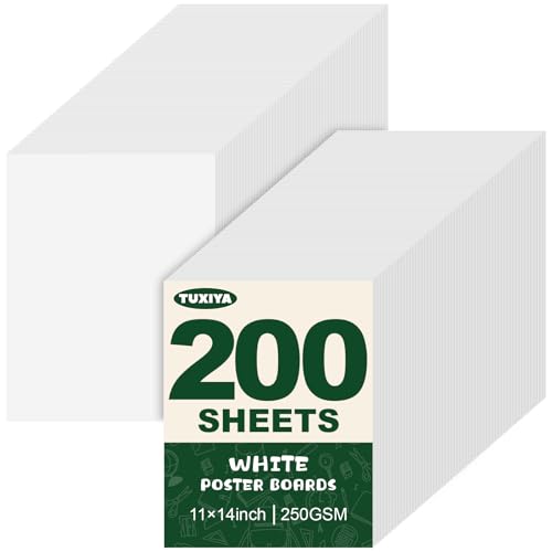 Image of TUXIYA 200 Pack White Poster Board,11 inch x 14 inch White Poster Paper Bulk | 250GSM /92LB Heavy-Weight Blank Poster Board for Arts,Craft,Projects Presentations,Drawing Scrapbooking