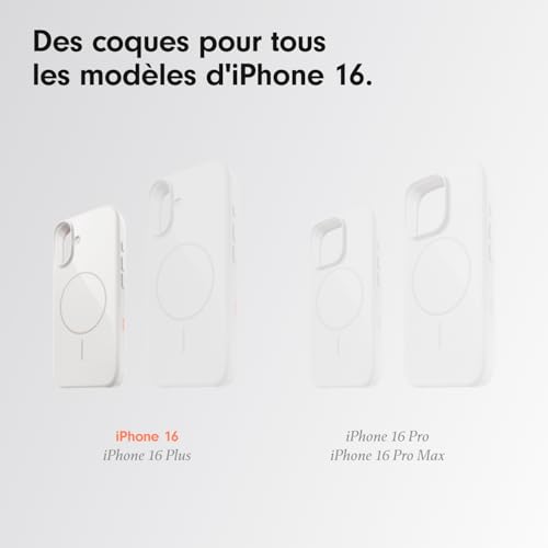 Beats Coque pour iPhone 16 – Compatible MagSafe, Revêtement Protecteur Anti-Rayures, Design Fin, revêtement intérieur en Microfibre – Gris Rocheux