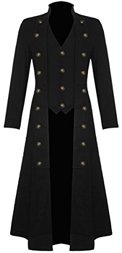 Image of Black Gothic Steampunk Military Style Corset Back Long Trench Coat (XL)