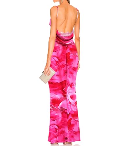 Image of Aigeman Women Spaghetti Straps Mermaid Evening Gown Wedding Guest Dress Drape Neck Lace Backless Formal Maxi Dress 21