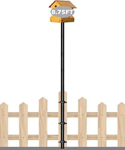 Garbuildman 105 Inch Bird Feeder Pole Kit, Heavy Duty Bird House Pole Set for Deck Fence or Patio Railing, Adjustable Universal Mounting Post Kit for Outdoors, Matte Black, 1 Pack