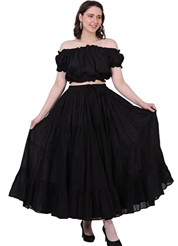 Wevez Women’s 12 Yards American Belly Dance 4 Tiered Long Cotton Skirt, Black #TOP6