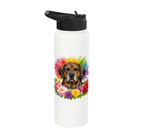 Colorful Bloodhound Flower Garden Rainbow Paint Splash Stainless Steel Insulated Water Bottle
