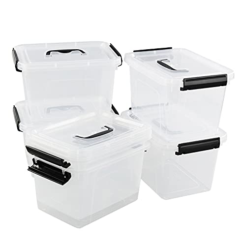 Nesmilers - Caja de Almacenamiento con Cierre de 6 Litros con Tapa y Mango Gris, 6 Paquetes Cover