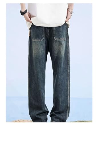 Men's Stretch Jeans Cotton Quality Soft Loose Wide Pants Elastic Waist Casual Denim Trousers2
