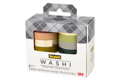 Image of Scotch Washi Tape, Solid Earth Design, 8 Rolls, Great for Bullet Journaling, Scrapbooking and DIY Decor (C1017-8-SOL3)