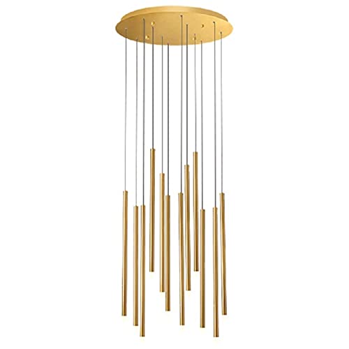 Chandelier double escalier rotatif couleur or pour intérieur de villa haut de gamme