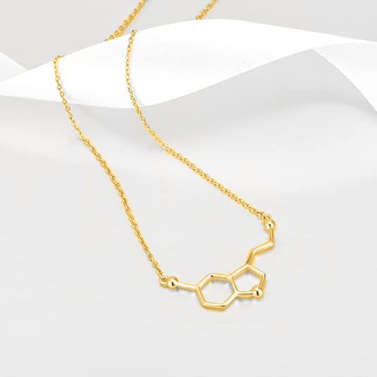 DOVRAN Serotonin Molecule Necklace 14K Solid Gold Caffeine Molecule Necklace Serotonin Necklace Gold Science Jewelry Gifts For Women, Ideal Necklaces for teacher, Professor, Science Lovers3