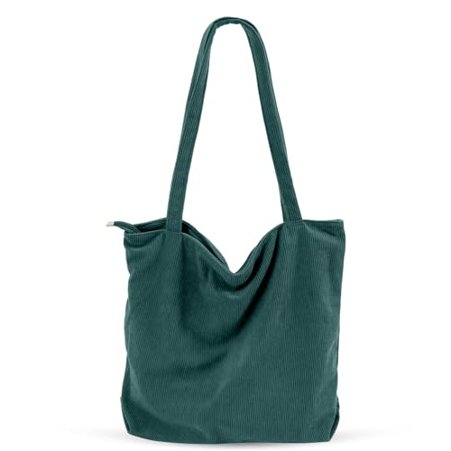 CNMTCCO Bolsa Tote Grande de Pano para Mulher - Bolsa de Mão com Zíper, Bolsos e Compartimentos - Ideal para Escola, Trabalho, Compras (Bege), verde, L