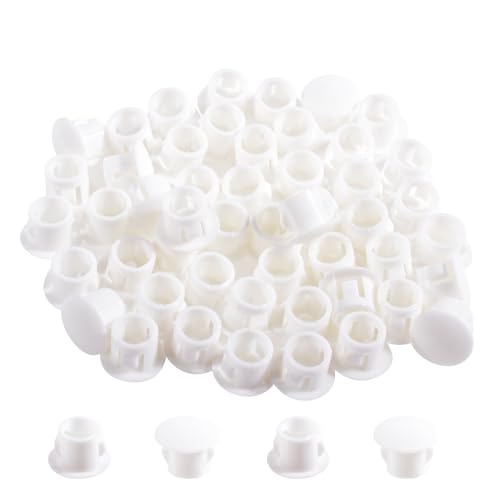 FOCMKEAS 25 Pcs OD 0.307"(7.8mm) White Hole Knockout Locking Plugs,Plastic Nylon Round Drilling Hole Plugs,Flush Type Panel Round Snap in Fastener,Tube Fastener Cover for Furniture Insert End Caps