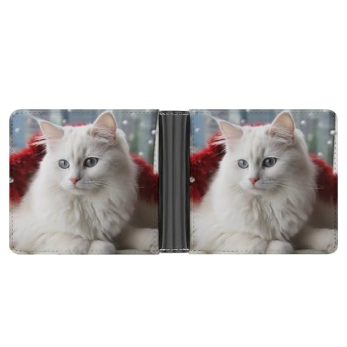 Portefeuille en cuir pince billets chat blanc fin
