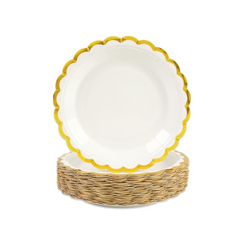 DHAIQC 50 pièces Assiette Jetable Festonnées 18cm, Blanc Assiettes en Carton Vaisselle Jetable Anniversaire pour Barbecue Anniversaire Fête Douche de bébé Mariages...