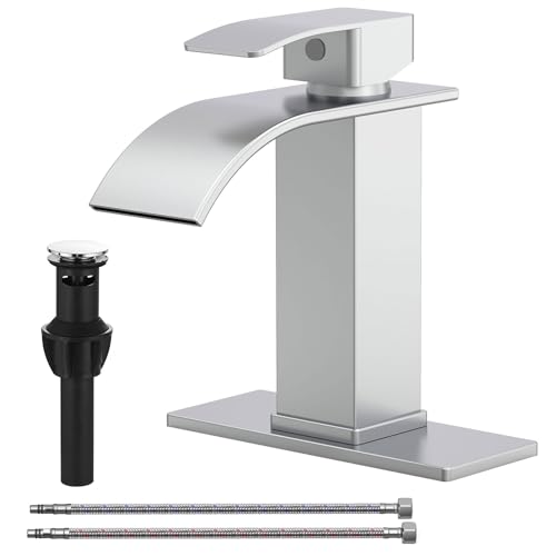 BATHLAVISH Chrome Bathroom Faucet Waterfall, Modern Bathroom Faucet, Bathroom Sink