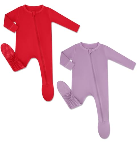 Image of HAPIU Rayon from Bamboo Baby Footed Pajamas, 2 Way Premium Zipper, Footie for Baby Boy Girls, Newborn-24 Months