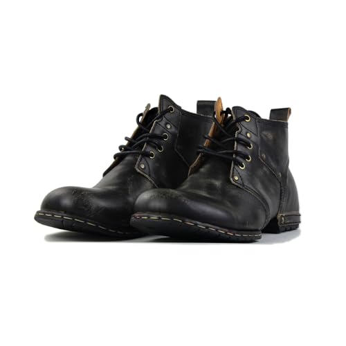 Image of OSSTONE Moto Boots for Men Fashion lace-up Leather Chukka Boots Casual Shoes OS-6015-2-retro-brown-US-R