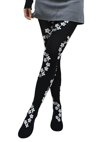 Image of Erinaco Women's Flower Pattern Sheer Footed Pantyhose Control Top Tights Stockings with Reinforced Toes