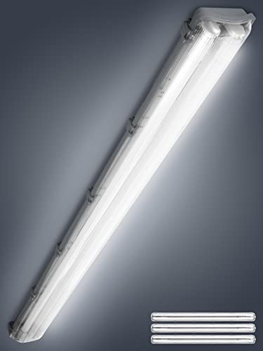 wowspeed Tubo LED con 2 tubo 120cm,36W 3600LM Tubo Fluorescente LED, 6000K Blanco frío Luz de Techo LED, Impermeable IP65 Barra de Luz LED,Lámpara de Techo para Cocina Baño Garaje Oficina,4 Pieza