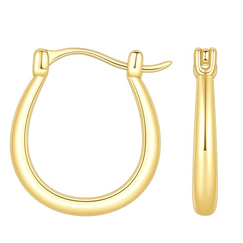 14K Gold Small Hoop Earrings for Women, U-Shaped Design, 17/25/30/35mm, Perfect for Everyday Wear