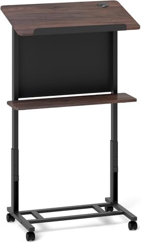 GIANTEX Atril de Conferencia con Altura Ajustable 103-125 cm, Soporte para Ordenador Portátil con 4 Ruedas y Mesa Inclinable, Mesa de Ordenador 70 x 42 cm con Estante, para Aula, Iglesia, Conferencia