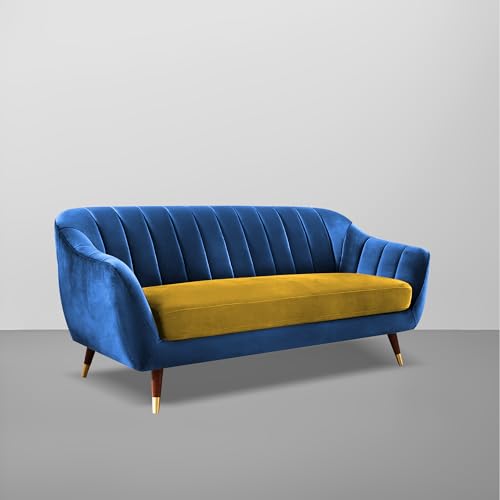 Image of Casaliving Anyse 3 Seater Sofa Set for Living Room (Blue Yellow Fabric) Premium Fabric Sofa