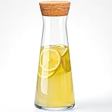 KONZEPT Wasserkaraffe mit Deckel – 1 Liter, robustes Glas, spülmaschinenfest, BPA-frei, stilvoll und stabil, mit Korkverschluss