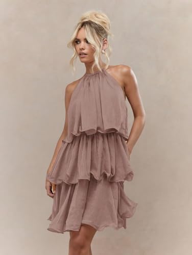 YMSHA Halter Chiffon Layered Homecoming Dresses for Teens A Line Short Prom Party Dress YMS4634