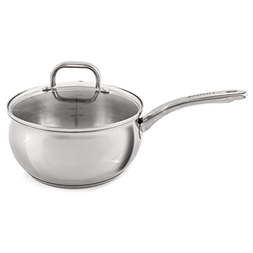 BergHOFF Belly Shape 18/10 Stainless Steel 8 Inches Saucepan 3.2qt, Glass Lid, Fast, Evenly Heat, Induction Cooktop Ready