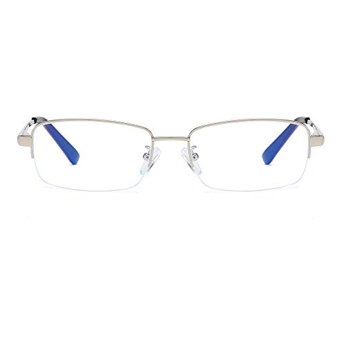 Image of Rectangle Men's Semi Rimless Metal Blue Light Blocking Glasses | Non prescription Anti Bluelight Business Half Rimless Clear Lens Wire Frame Glasses,Computer,Touch Screen,Fashion