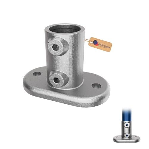 GeZu Impex Bride de Base Ø42mm Galvanisé à Chaud Argent Bride fixation de Garde Corps Raccord de Rampe