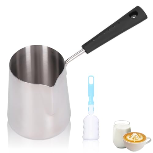Turkish Coffee Pot, 600ml Stainless Steel Cezve Ibrik Style Stovetop Coffee Maker Milk Butter Warmer Pot Chocolate Melting Pan Small Hot Pot with Spout for Home
