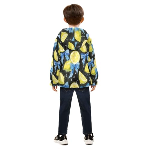 Lemon Slices with Blue Ribbons Toddler Fleece Jacket Girl Boys Hooded Fleece Jacket Coat Warm Outwear Zip-up 3-10T4