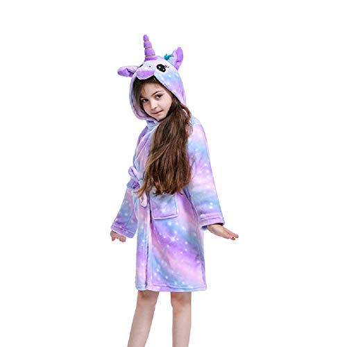 FuRobes Soft Unicorn Girl Bathrobe Hoodie, Unisex Hooded Animal Robe Gift for Girl and Boys Bright Purple Galaxy 10-11 (170)