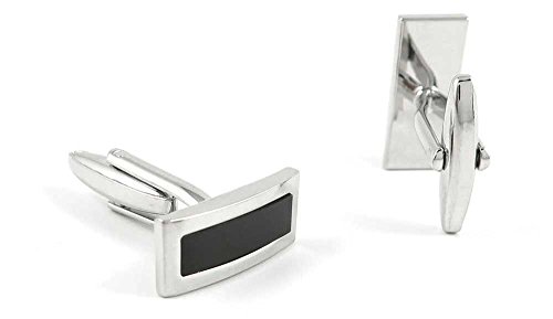 Par de mancuernillas para hombre con ágata negra y plata miniatura 2
