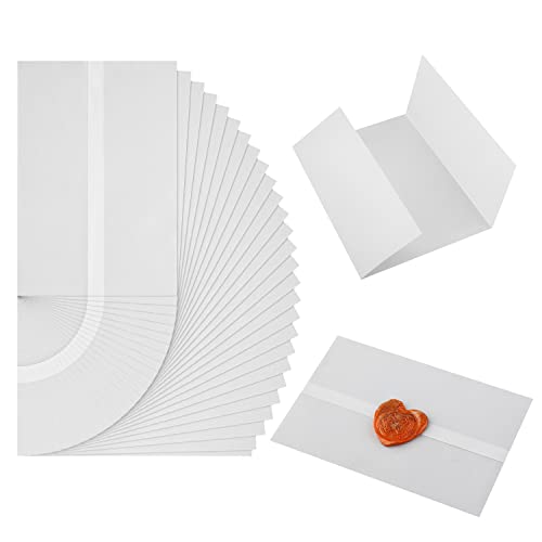 50 Papel de Vitela Blanco para Invitaciones, 15,5 x 10,5 cm, Chaqueta de Vitela Translúcida Predoblada, Chaquetas de Vitela para Invitaciones de Boda, Baby Shower, Invitaciones Cumpleaños