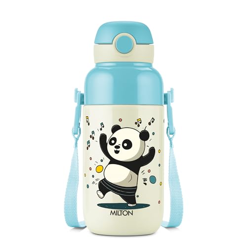 Image of Milton Steel Indus 400 Thermoware PU Insulated, 390 ml Water Bottle with Straw for Kids, Leak Proof Flip Top Sipper Lid Bottle, School, Picnic, Easy to Carry Belt, White