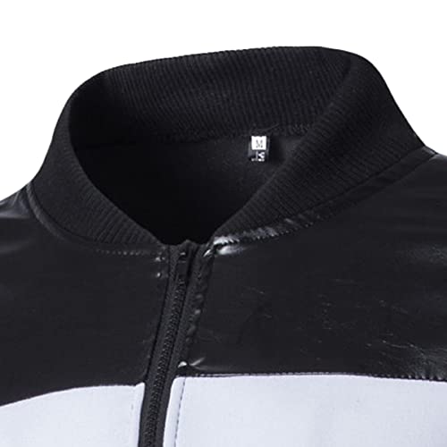 Maiyifu-GJ Men Lightweight Full Zip Bomber Jacket Faux Leather Patchwork Zipper Jacket Casual Vintage Slim Fit Track Jackets3