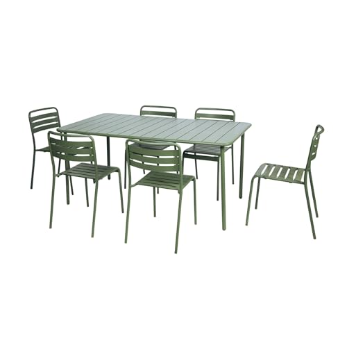 sweeek - Mesa de jardín de Metal con 6 sillas, Amelia, Verde, 160x90x72.5 cm