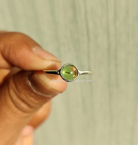 Natural 6 Mm Round Green Peridot Gemstone 925 Solid Sterling Silver Band Handmade Ring Women Teens Girls Birthstone Jewelry #TOP2