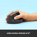 Logitech Lift Vertical Ergonomic Mouse, Wireless, Bluetooth or Logi Bolt USB receiver, Quiet clicks, 4 buttons, compatible with Windows/macOS/iPadOS, Laptop, PC - Graphite - Image 3