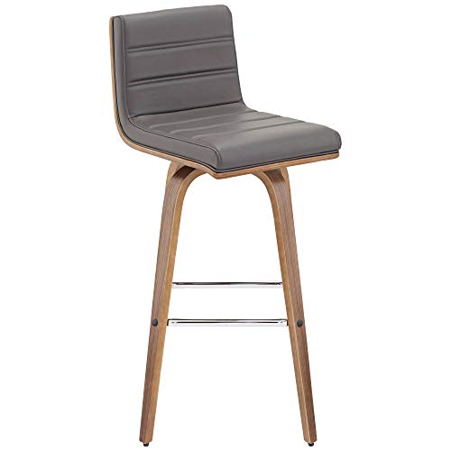 Butaco Armen Living Vienna de madera de nogal con asiento giratorio tapizado en cuero sintético gris moderno 29 1/2" de alto con respaldo y reposapiés para barra de cocina miniatura 6