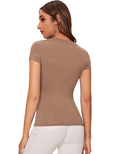 Shein Women's Solid Basic Tee Round Neck Short Sleeve Slim Fit T-Shirt Tops X-Small Khaki #TOP1