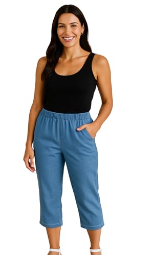 Turtle Bay New York Women's Elastic Waist Pull On Stretch Denim & Twill Capri with side pockets2