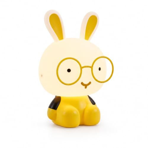 أباجورة أطفال كرتونية على شكل أرنوب بالنظارة – إضاءة LED دافئة مريحة للعين – ديكور لغرف الأطفال (اصفر)