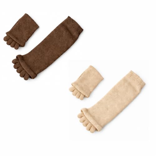 Image of Foot Alignment Orthopedic Cotton Socks for Men & Women | Five Toe Separator | Foot Pain Relief | Bunion Corrector | Plantar Fasciitis Support |Free Size | Brwon-Beige | 2 Pair | UK8-11