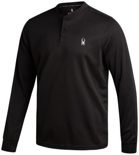 Spyder Mens Thermal Long Sleeve Shirt - Moisture Wicking Henley Shirts for Men with UP 30 Dri Fit Long Sleeve Shirts for Men